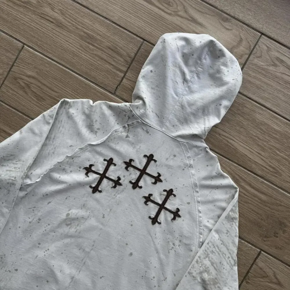 Y2K Affliction Distressed Skull Cross White Hoodie - Picture 3 of 8